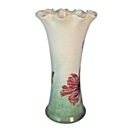 Antique PH Leonard VIENNA AUSTRIA Porcelain 8.25 Hand-Painted Ruffled Flute Vase - Picture 6 of 11